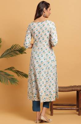 Janasya Off white printed cotton ethnic kurtis 4