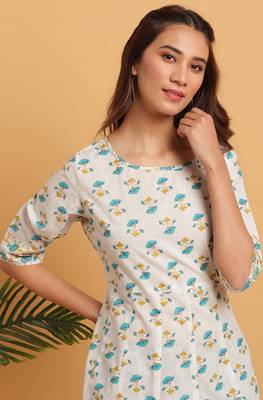 Janasya Off white printed cotton ethnic kurtis 5