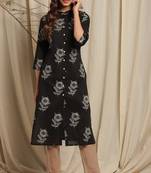 Janasya Black printed cotton ethnic kurtis