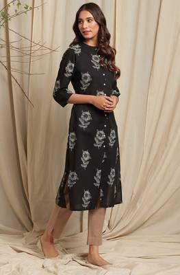 Janasya Black printed cotton ethnic kurtis 3