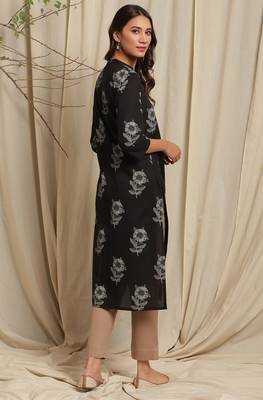 Janasya Black printed cotton ethnic kurtis 4