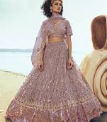 Lilac sequins net semi stitched lehenga