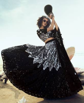 Black sequins net semi stitched lehenga 2