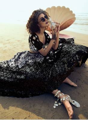 Black sequins net semi stitched lehenga 3