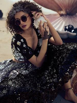 Black sequins net semi stitched lehenga 4