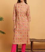 Brown printed cotton ethnic kurtis