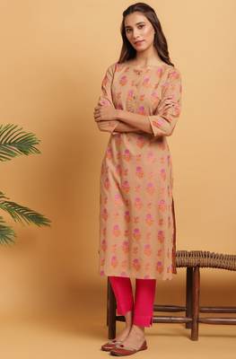 Brown printed cotton ethnic kurtis 2