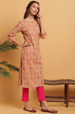 Brown printed cotton ethnic kurtis 3