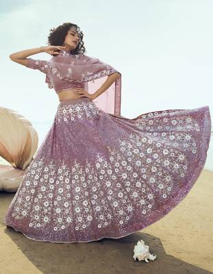 Lilac sequins net semi stitched lehenga 1
