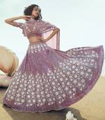 Lilac sequins net semi stitched lehenga