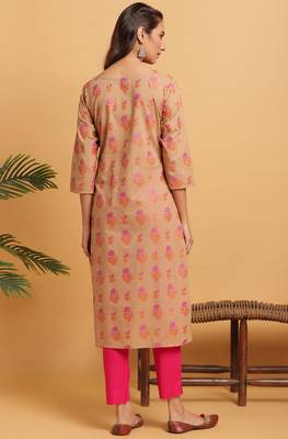 Brown printed cotton ethnic kurtis 4