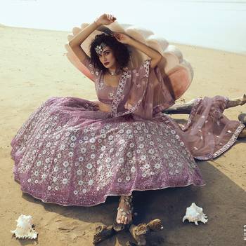 Lilac sequins net semi stitched lehenga 2