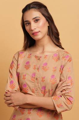 Brown printed cotton ethnic kurtis 5