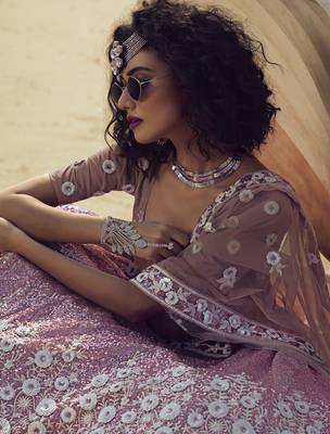 Lilac sequins net semi stitched lehenga 3