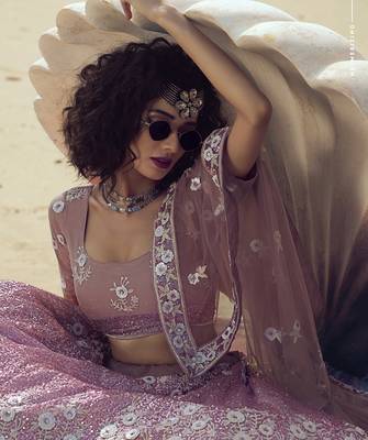 Lilac sequins net semi stitched lehenga 4