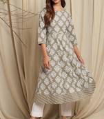 Janasya Green printed cotton ethnic kurtis