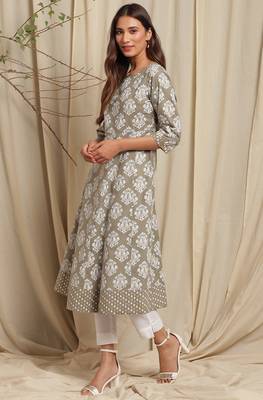 Janasya Green printed cotton ethnic kurtis 2