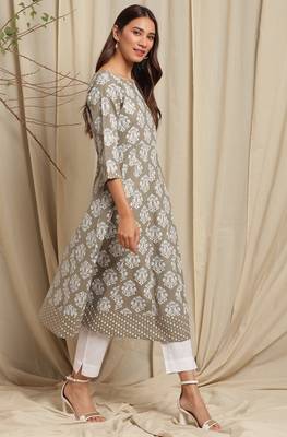Janasya Green printed cotton ethnic kurtis 3