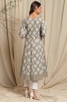 Janasya Green printed cotton ethnic kurtis 4