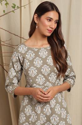 Janasya Green printed cotton ethnic kurtis 5