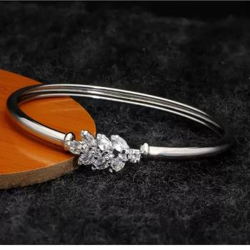 Asmitta Daily wear Silver toned Free Size American Diamond Kada For Women 1