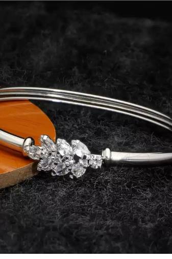 Asmitta Daily wear Silver toned Free Size American Diamond Kada For Women