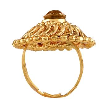 Asmitta Traditional Filigiree design Gold toned Free Size Finger Ring For Women 2