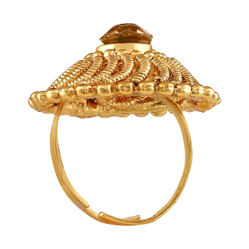 Asmitta Traditional Filigiree design Gold toned Free Size Finger Ring For Women