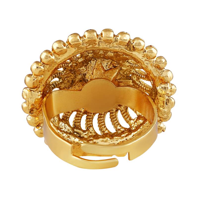 Asmitta Traditional Filigiree design Gold toned Free Size Finger Ring For Women