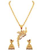 Asmitta Peacock Inspired Gold toned Necklace Set For Women