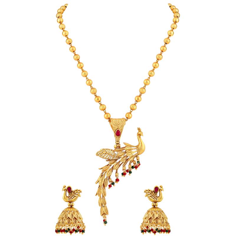 Asmitta Peacock Inspired Gold toned Necklace Set For Women