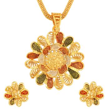 Asmitta Floral design Gold tone Meenakari Pendant Set For Women 2