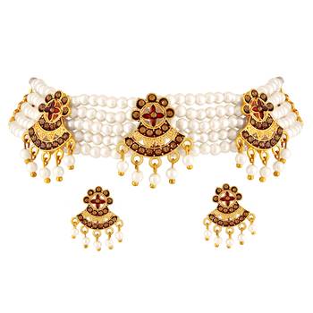 Asmitta Pearl Studded Choker Necklace Set for Women and Girls 1