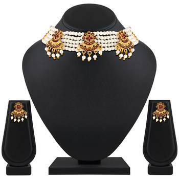 Asmitta Pearl Studded Choker Necklace Set for Women and Girls 2