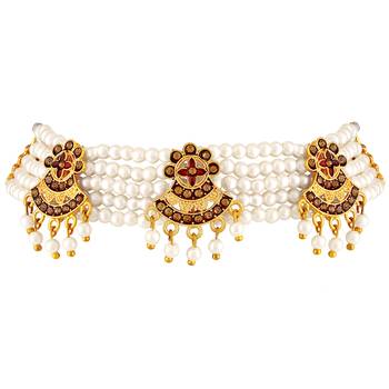Asmitta Pearl Studded Choker Necklace Set for Women and Girls 3