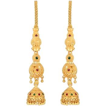 Asmitta Traditional Meenakari  Gold toned with Long Patta Chain Brass Jhumki Earring For Women 1