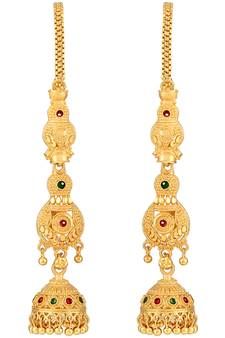 Asmitta Traditional Meenakari  Gold toned with Long Patta Chain Brass Jhumki Earring For Women