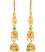 Asmitta Traditional Meenakari  Gold toned with Long Patta Chain Brass Jhumki Earring For Women