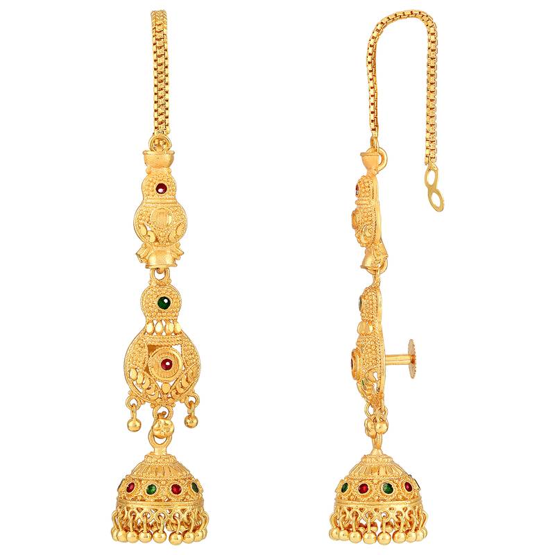 Asmitta Traditional Meenakari  Gold toned with Long Patta Chain Brass Jhumki Earring For Women