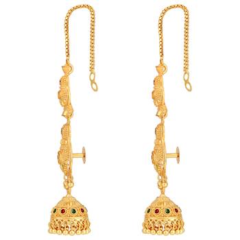 Asmitta Traditional Meenakari  Gold toned with Long Patta Chain Brass Jhumki Earring For Women 3