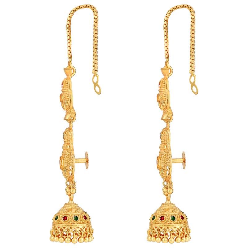 Asmitta Traditional Meenakari  Gold toned with Long Patta Chain Brass Jhumki Earring For Women