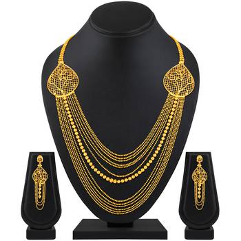 Asmitta Traditional Filigiree design One Gram Gold plated MultiString Necklace Set for Women and Girls 2
