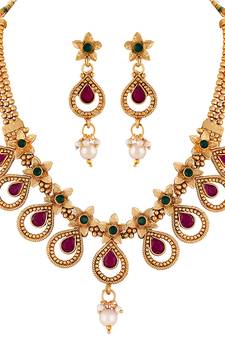 Asmitta Kundan Studded Gold toned Necklace Set for Women and Girls