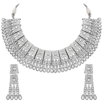Asmitta Sterling Silver toned Choker Necklace Set for Women and Girls 1
