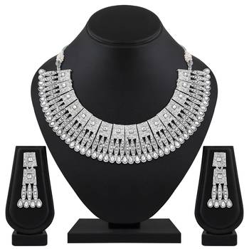 Asmitta Sterling Silver toned Choker Necklace Set for Women and Girls 2