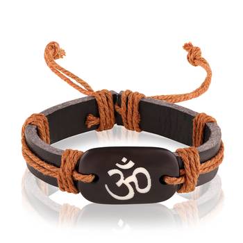 Asmitta Om Brown Leather Bracelet For Men 1