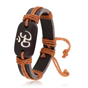 Asmitta Om Brown Leather Bracelet For Men 2