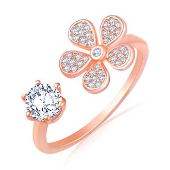 Asmitta Graceful Floral Shape Rose Gold toned American Diamond Free Size Finger Ring For Women 1