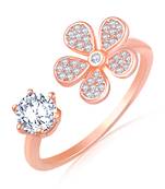 Asmitta Graceful Floral Shape Rose Gold toned American Diamond Free Size Finger Ring For Women