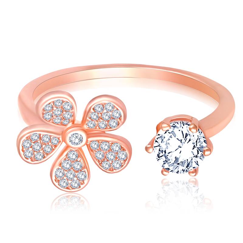 Asmitta Graceful Floral Shape Rose Gold toned American Diamond Free Size Finger Ring For Women